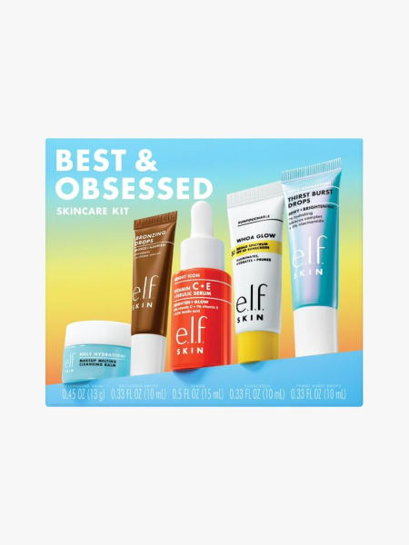 e.l.f. Cosmetics Best & Obsessed Skincare Kit in branded components on a light gray background