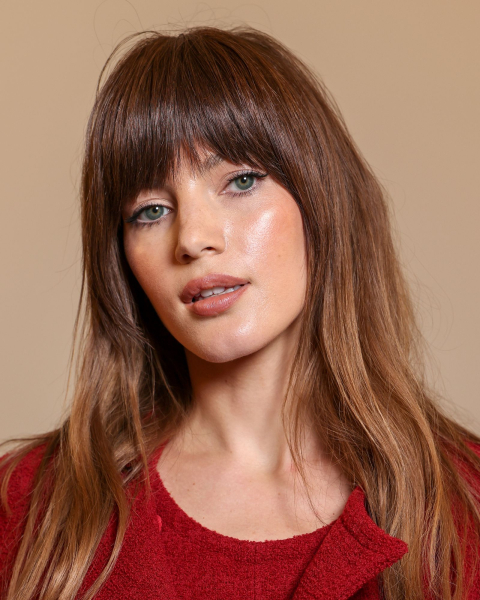 Closeup shot of model with blunt bags